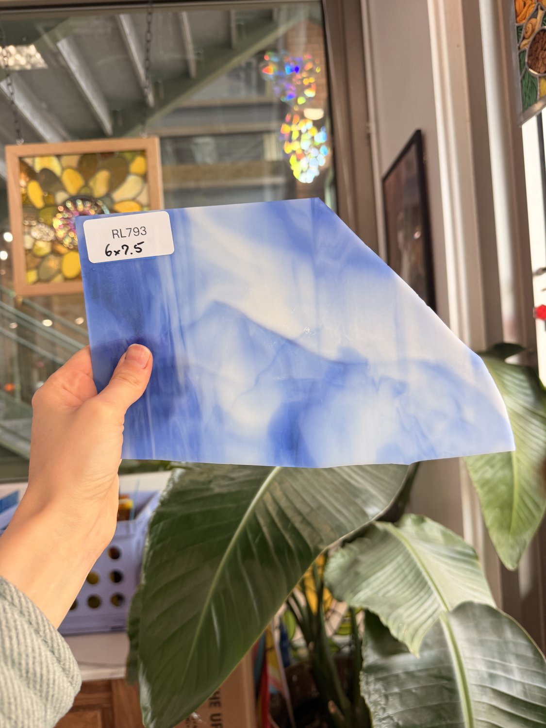 Blue White Wispy Vintage Opal Kokomo Sheet Glass – RL793