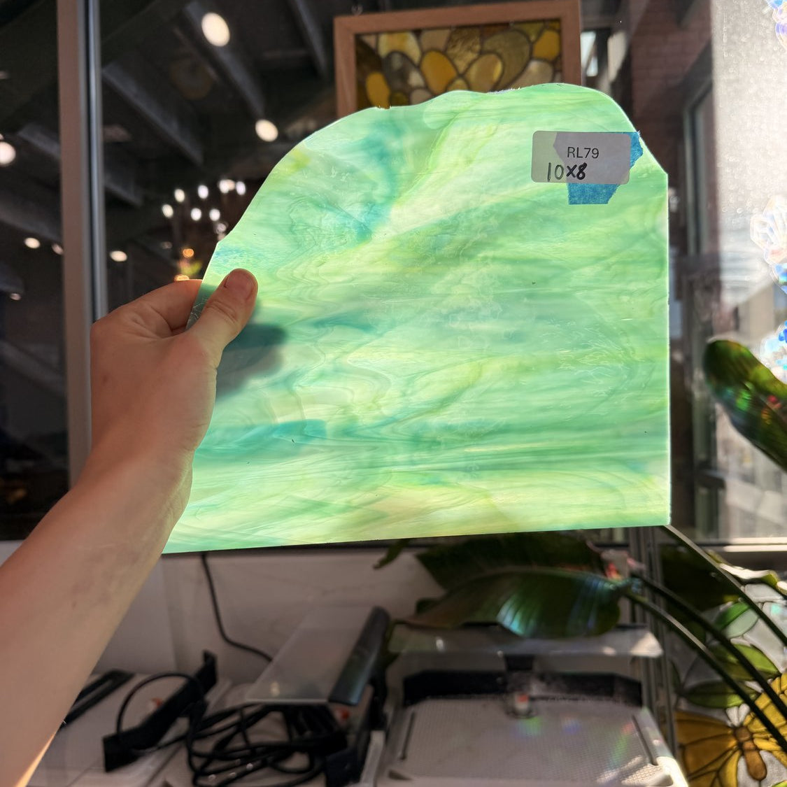 Aqua-Lime Pearl Opal Sheet Glass