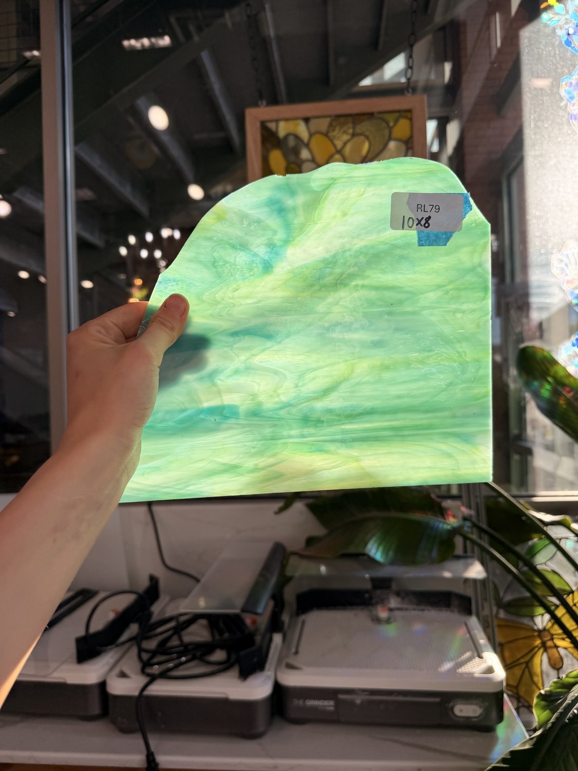 Aqua-Lime Pearl Opal Sheet Glass