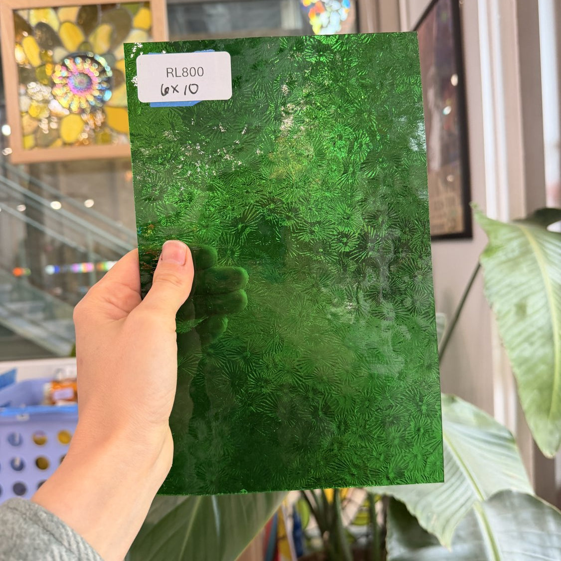 Green Florentine Transparent Textured Wissmach Sheet Glass