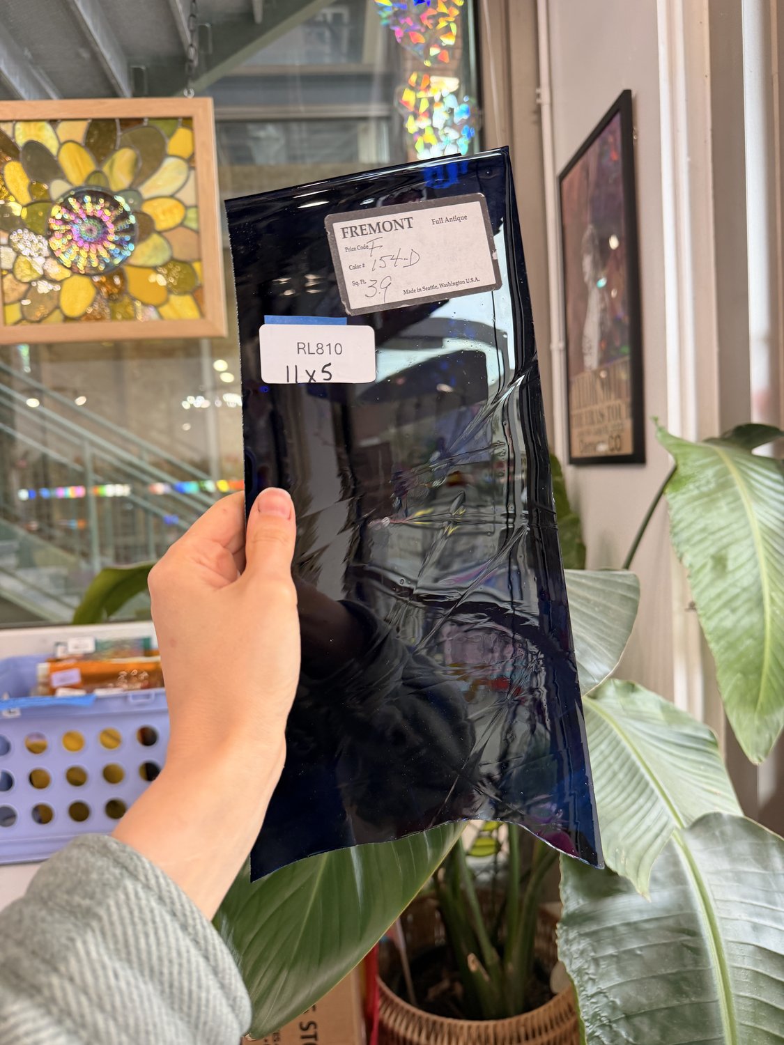Dark Blue Transparent Mouth Blown Fremont Sheet Glass