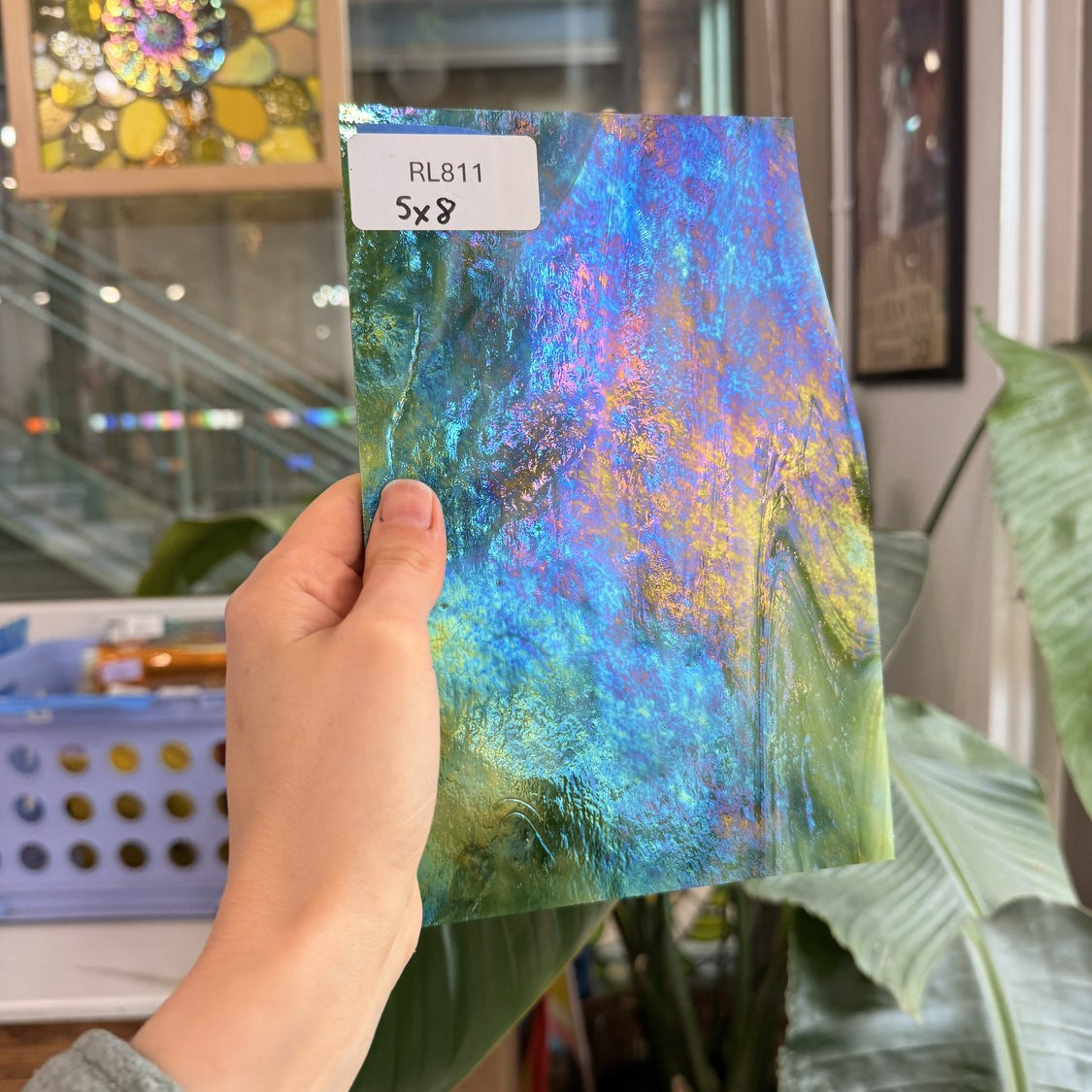 Green Iridescent White Green Wispy Wissmach Sheet Glass