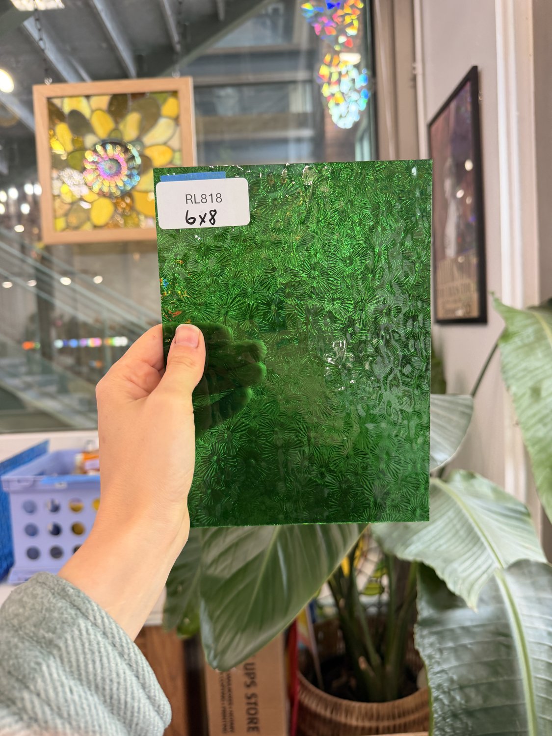 Green Florentine Transparent Textured Wissmach Sheet Glass – RL818