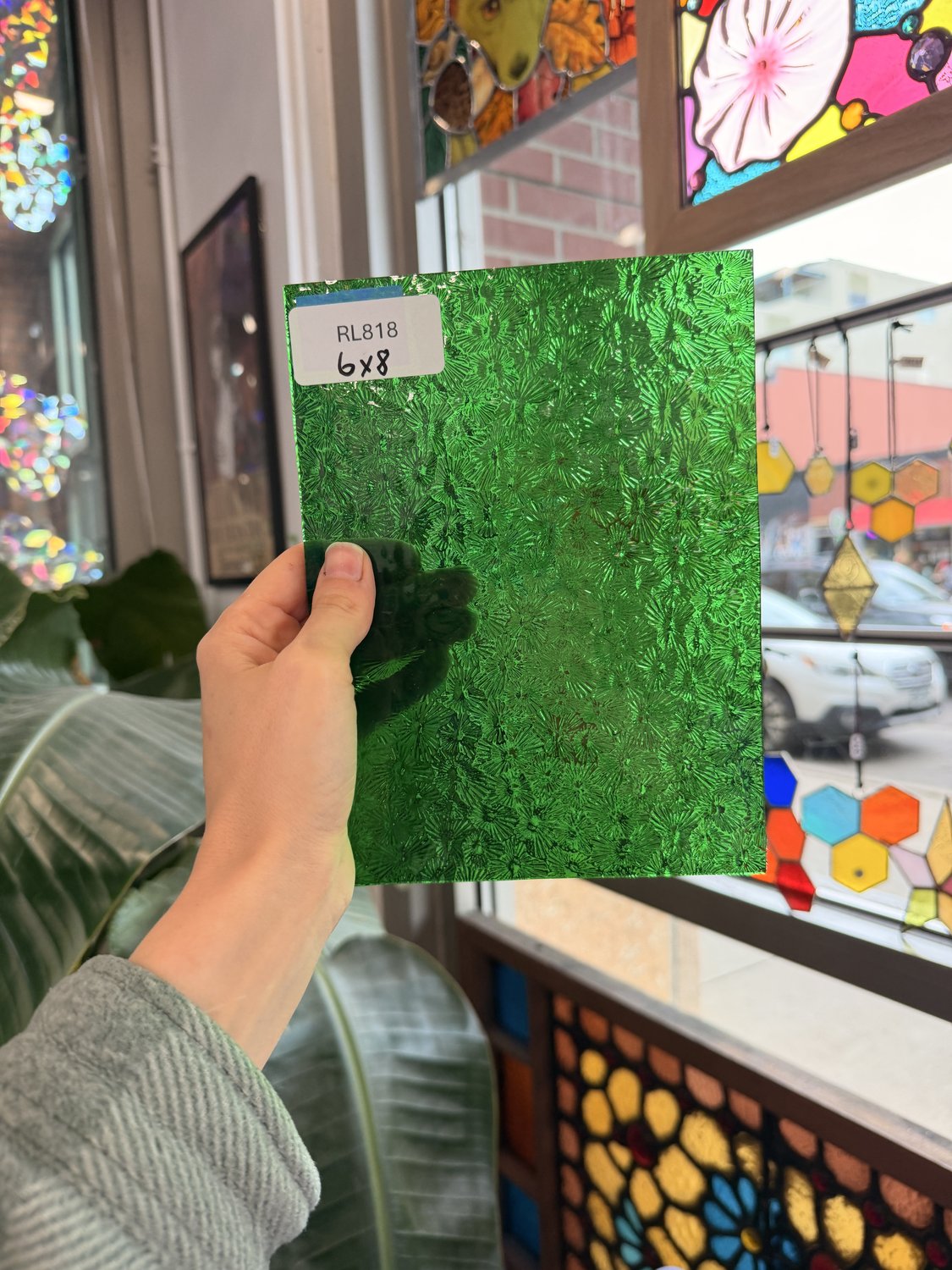 Green Florentine Transparent Textured Wissmach Sheet Glass – RL818