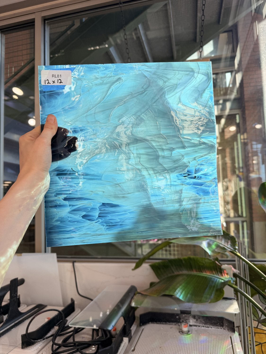 Steel Blue White Wispy Vintage Spectrum Sheet Glass
