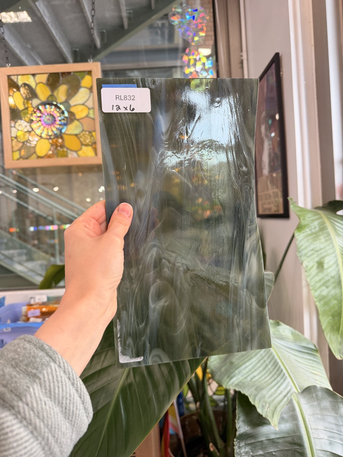 White Olive Wispy Oceanside Sheet Glass Fusible 96 COE