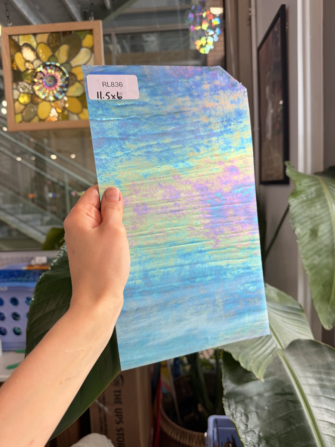 Blue White Wispy Iridescent Wissmach Sheet Glass – RL836