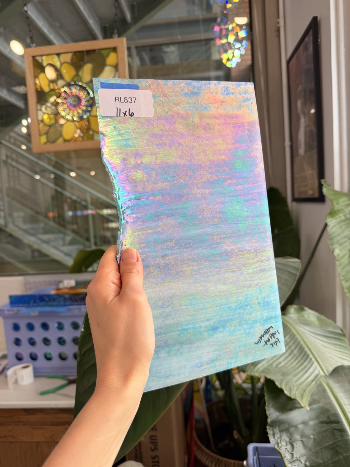 Blue White Wispy Iridescent Wissmach Sheet Glass – RL837