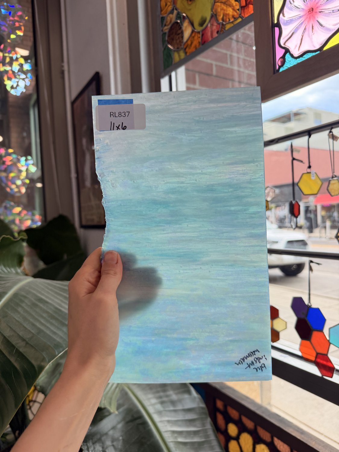 Blue White Wispy Iridescent Wissmach Sheet Glass – RL837