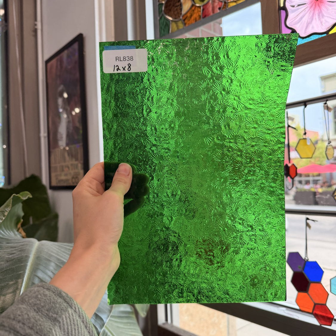 Irish Green Florentine Wissmach Textured Transparent Wissmach Sheet Glass