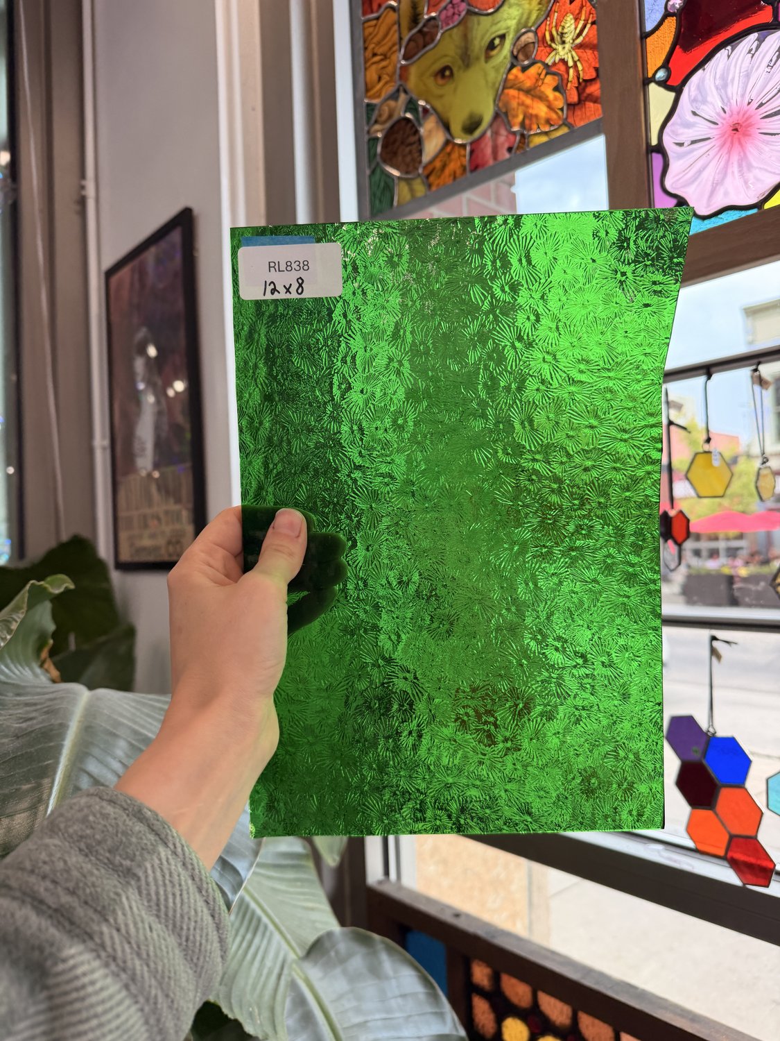 Irish Green Florentine Wissmach Textured Transparent Wissmach Sheet Glass