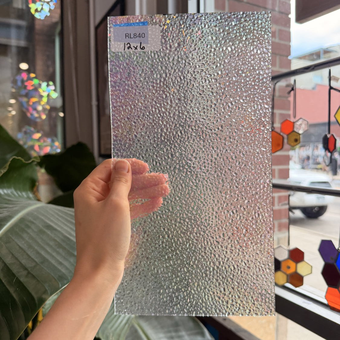Clear Iridescent Wissmach Dew Drop Sheet Glass