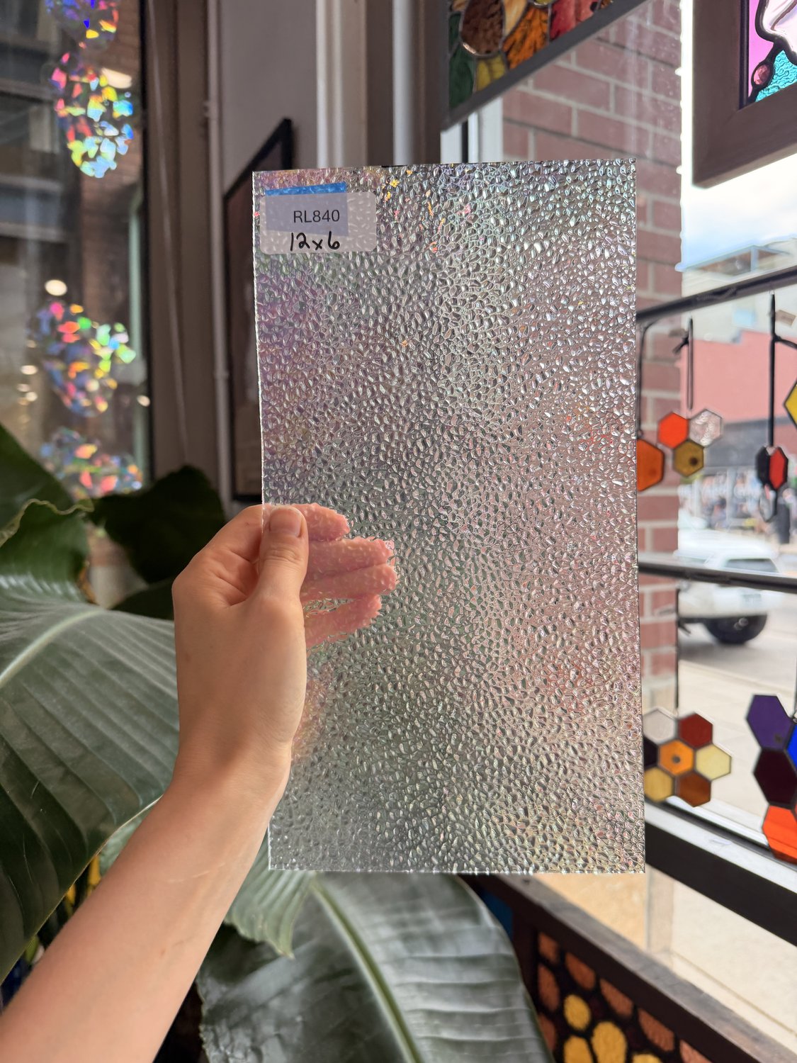 Clear Iridescent Wissmach Dew Drop Sheet Glass