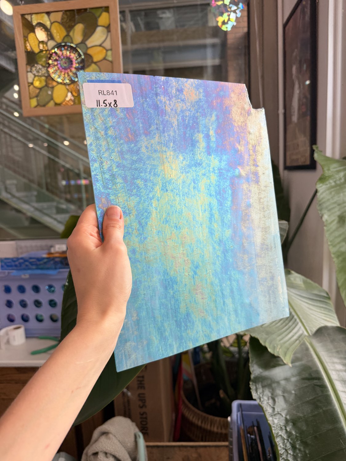 Blue White Wispy Iridescent Wissmach Sheet Glass – RL841