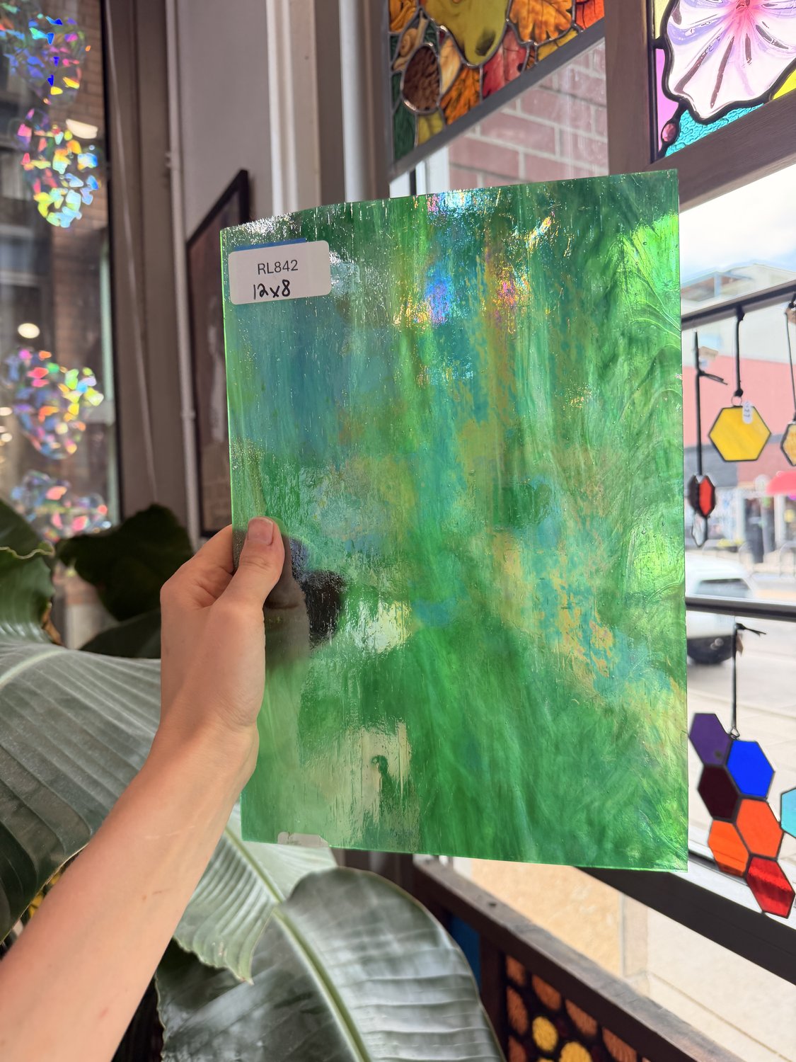 Holly Green Opal and Clear Iridescent Kokomo Sheet Glass – RL842