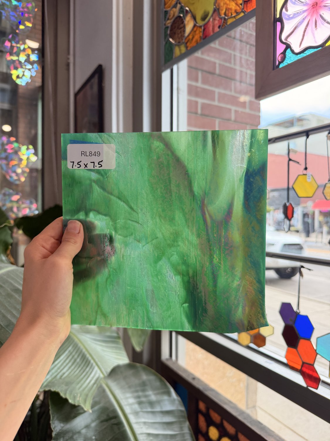 Holly Green Opal and Clear Iridescent Kokomo Sheet Glass – RL849