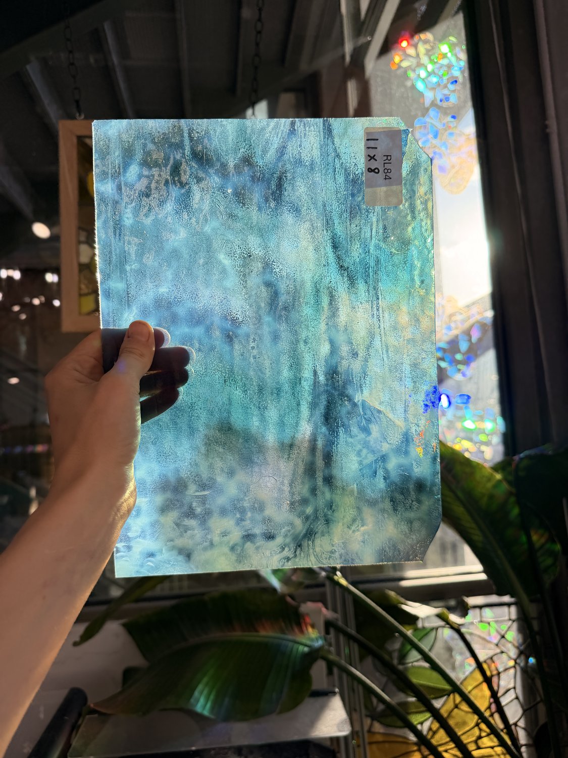 Gray Blue Dappled Bullseye Sheet Glass