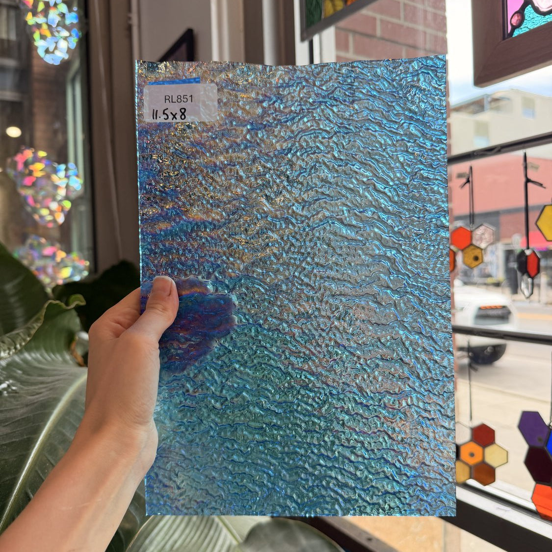 Iridescent Transparent Peacock Blue Tight Ripple Kokomo Sheet Glass