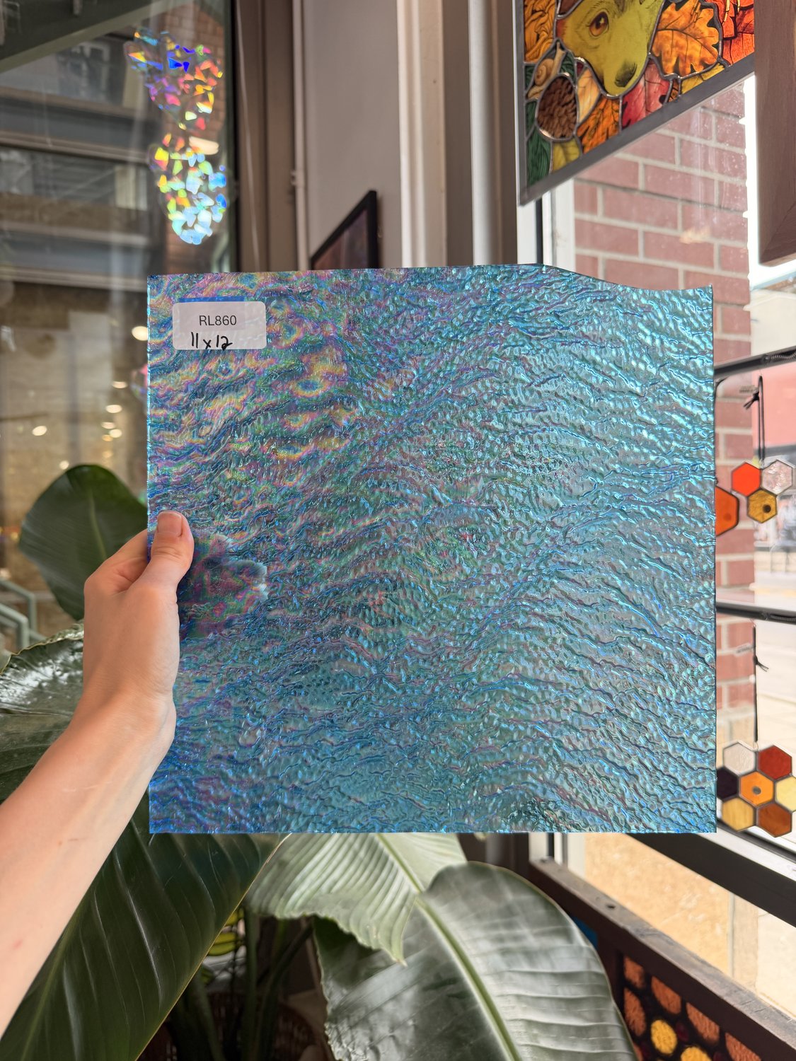 Iridescent Transparent Peacock Blue Tight Ripple Kokomo Sheet Glass – RL860
