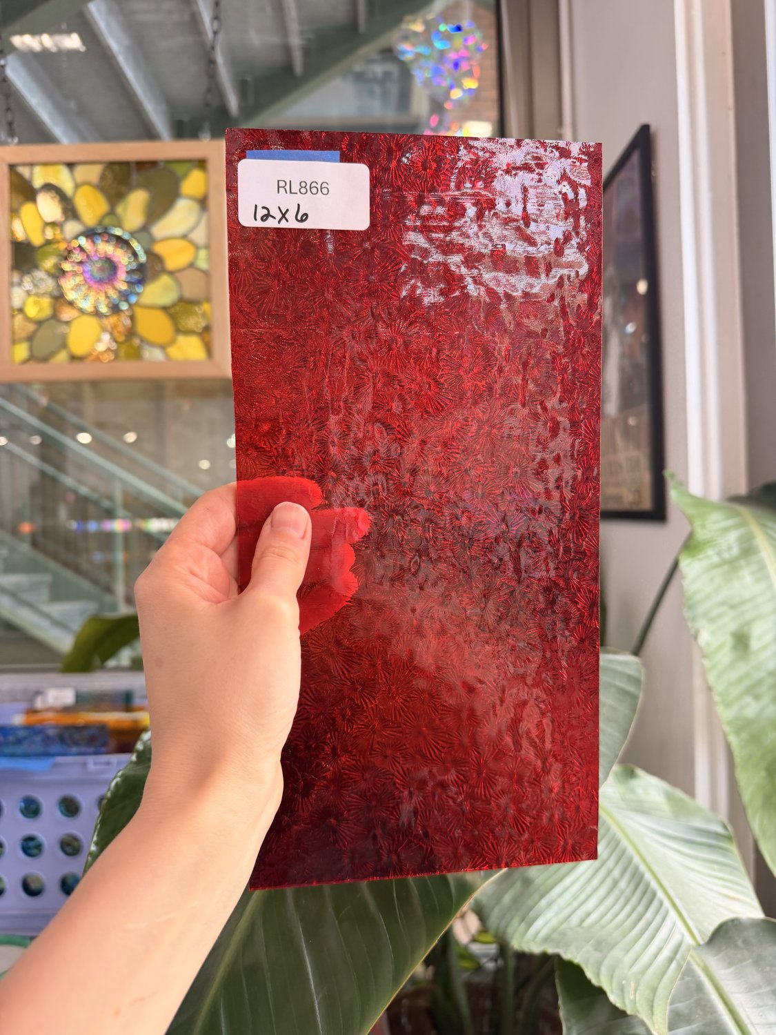 Red Transparent Textured Florentine Wissmach Sheet Glass – RL866