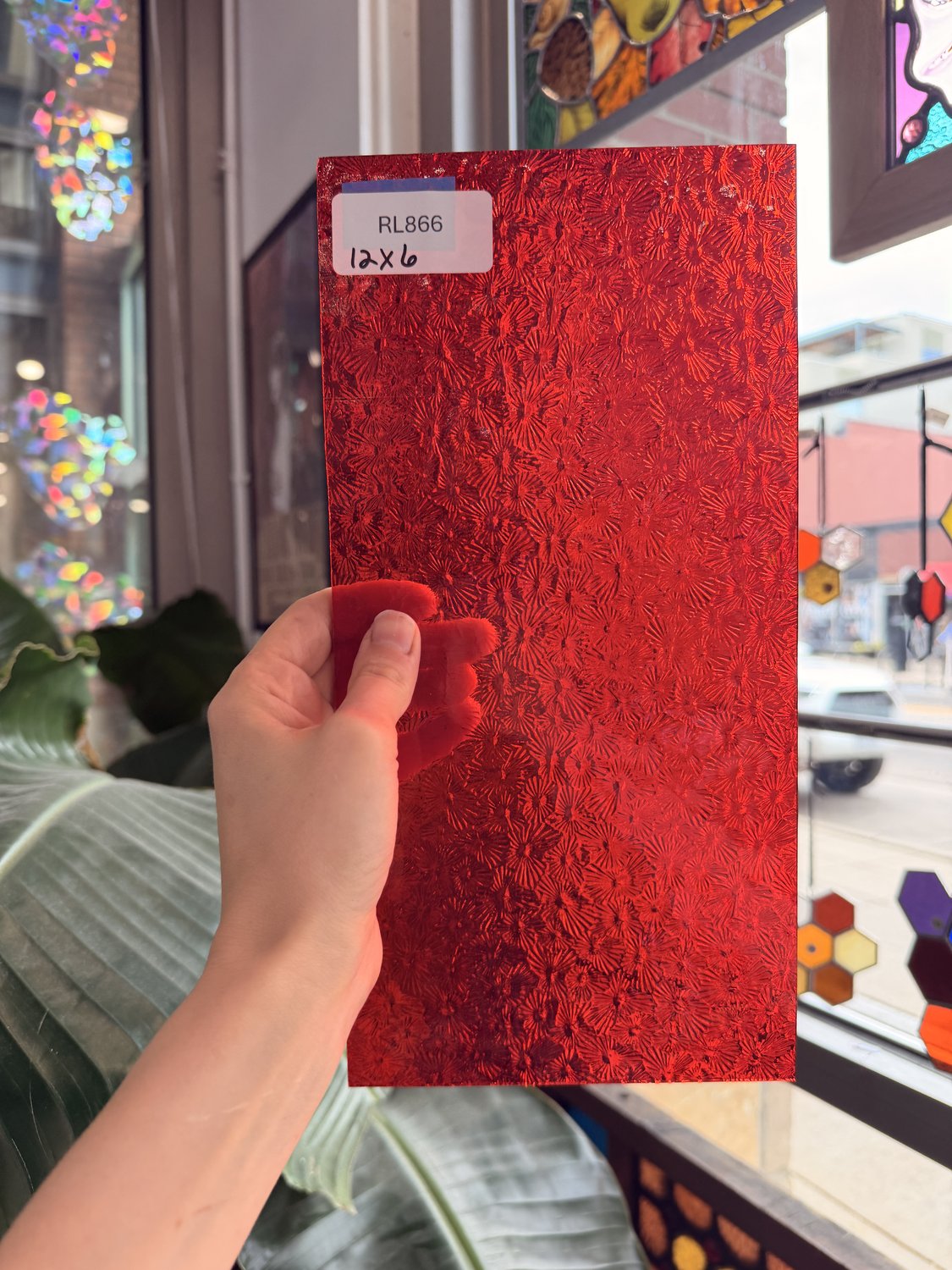 Red Transparent Textured Florentine Wissmach Sheet Glass – RL866