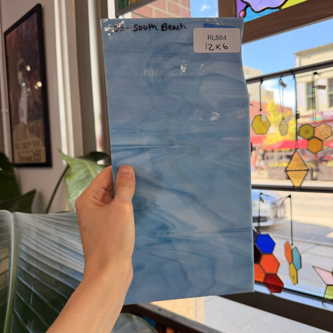Oceanside South Beach Blue White Wispy Mix Fusible 96 COE Sheet Glass