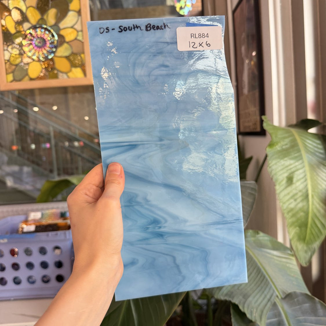 Oceanside South Beach Blue White Wispy Mix Fusible 96 COE Sheet Glass