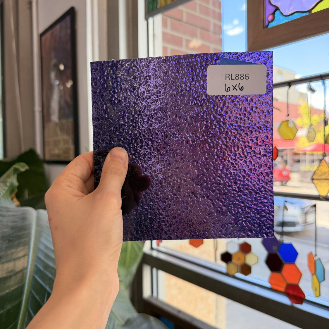 Purple Transparent Dew Drop Textured Wissmach Sheet Glass