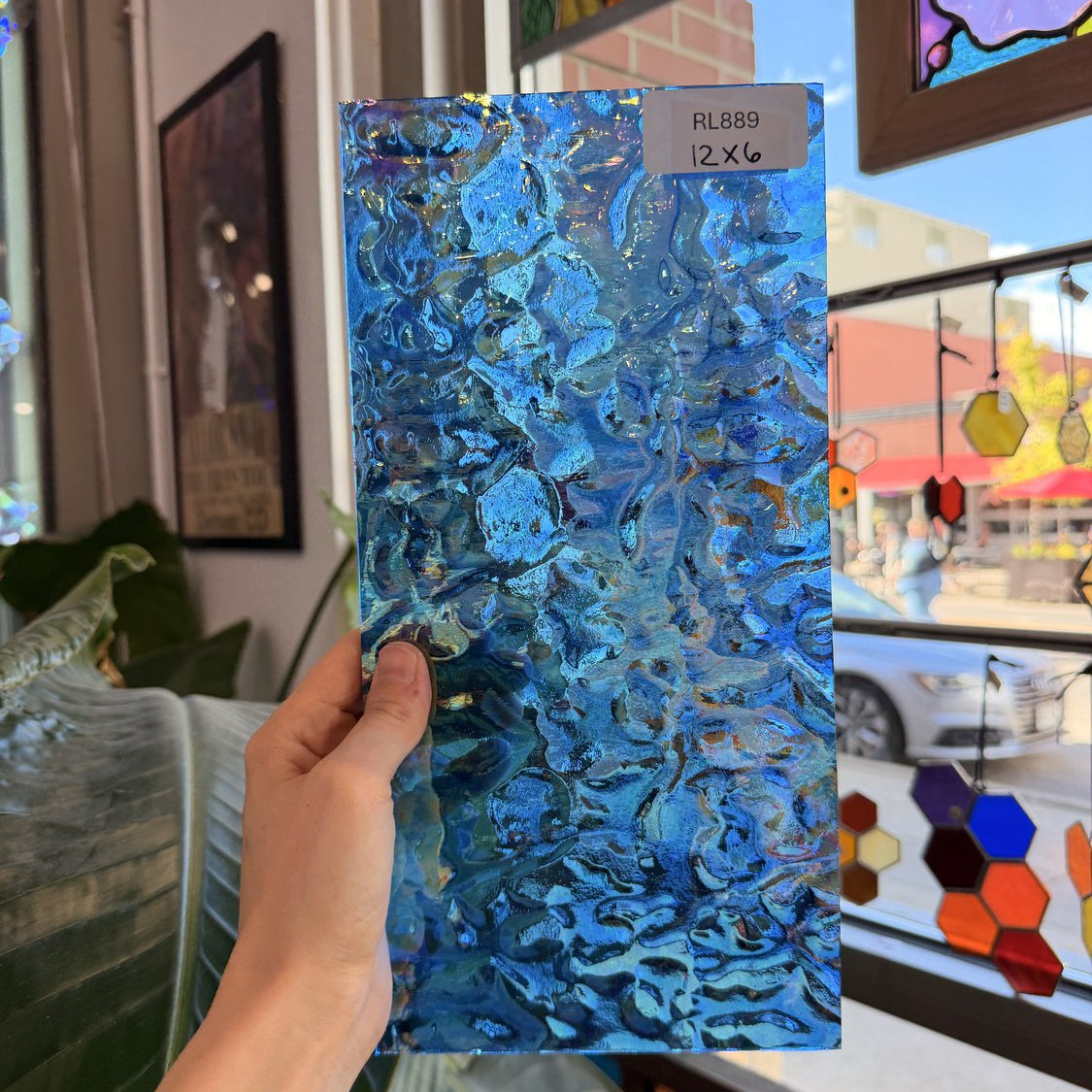 Blue Lake Flemish Iridescent Wissmach Sheet Glass