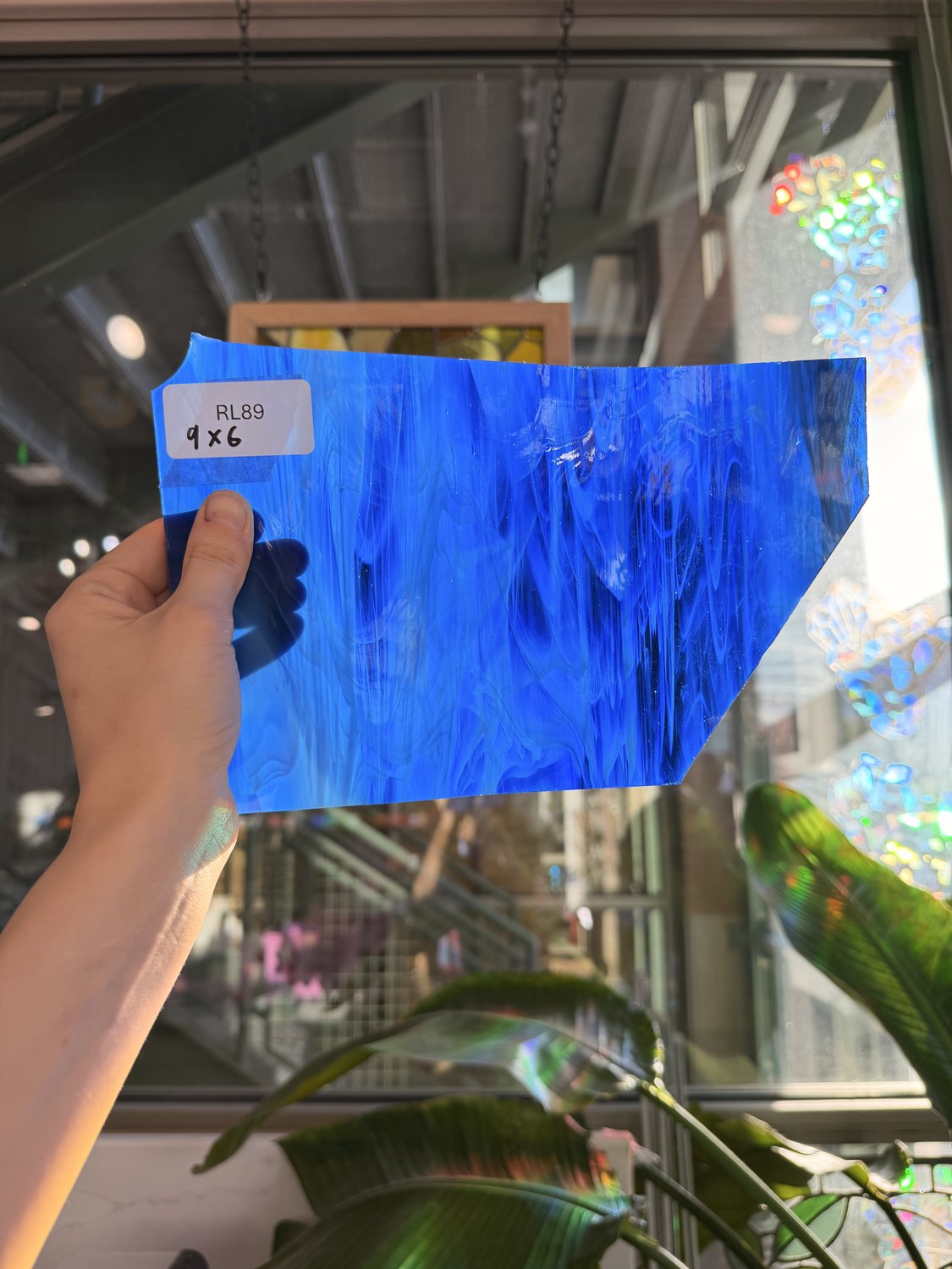 Dark Blue White Wispy Spectrum Sheet Glass