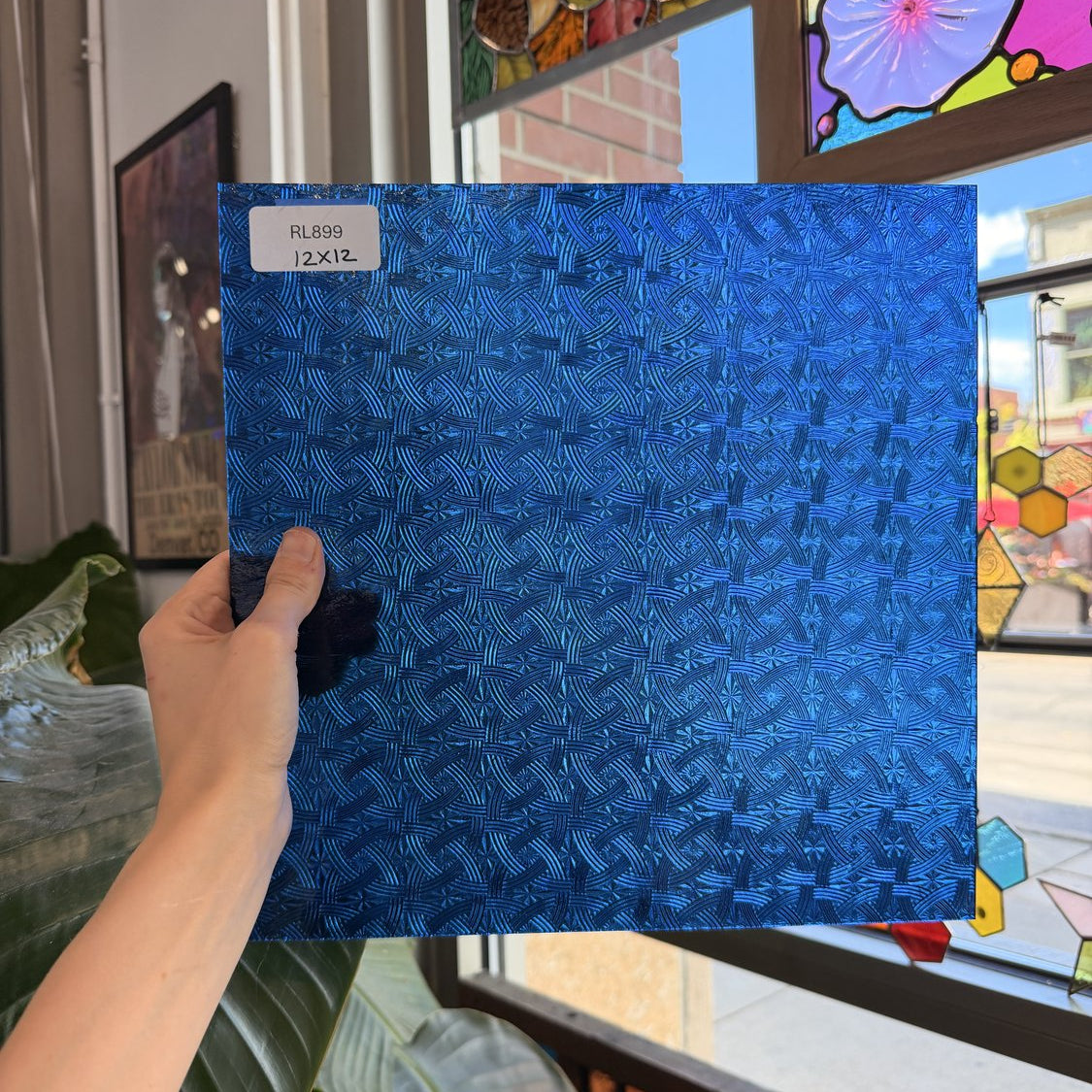 Denim Blue Transparent Kokomo Celtic Textured Sheet Glass