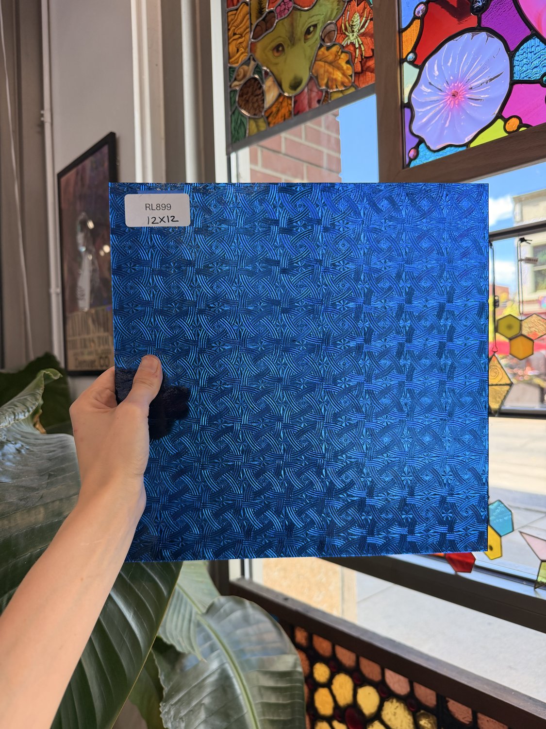 Denim Blue Transparent Kokomo Celtic Textured Sheet Glass