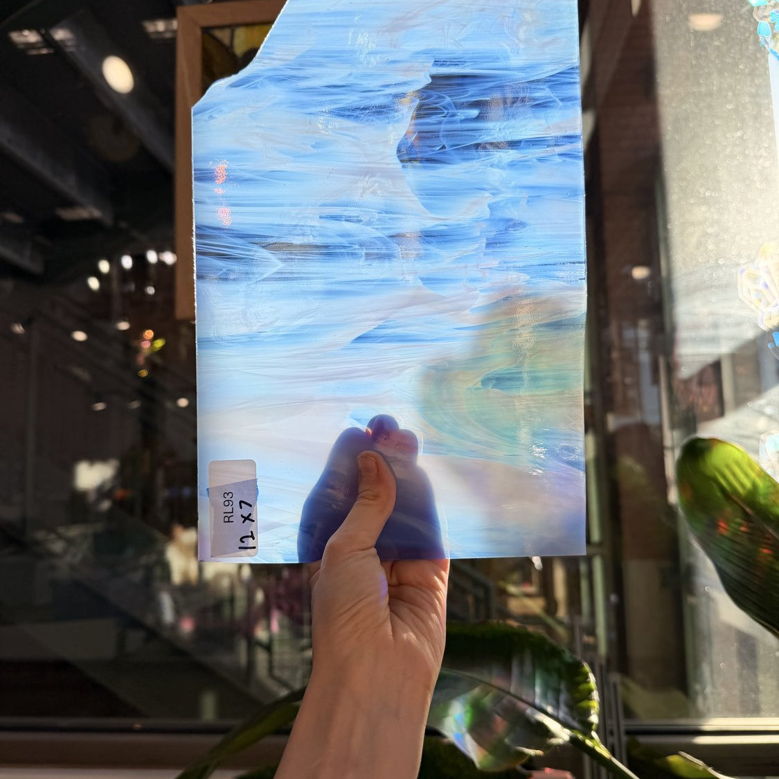 Perwinkle Blue White Wispy Vintage Spectrum Sheet Glass