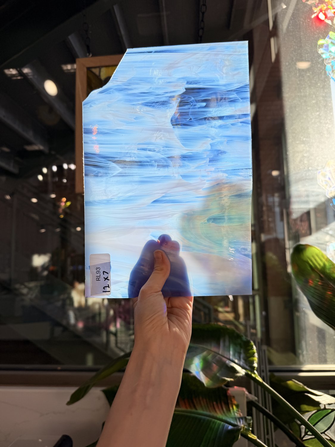Perwinkle Blue White Wispy Vintage Spectrum Sheet Glass
