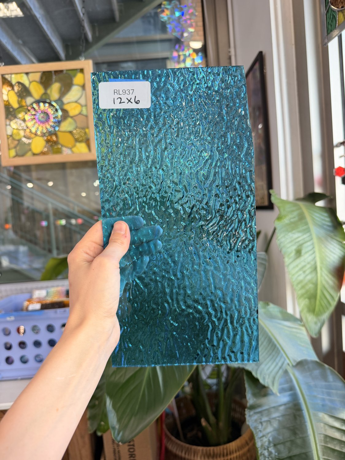 Peacock Blue Transparent Ripple Wissmach Sheet Glass