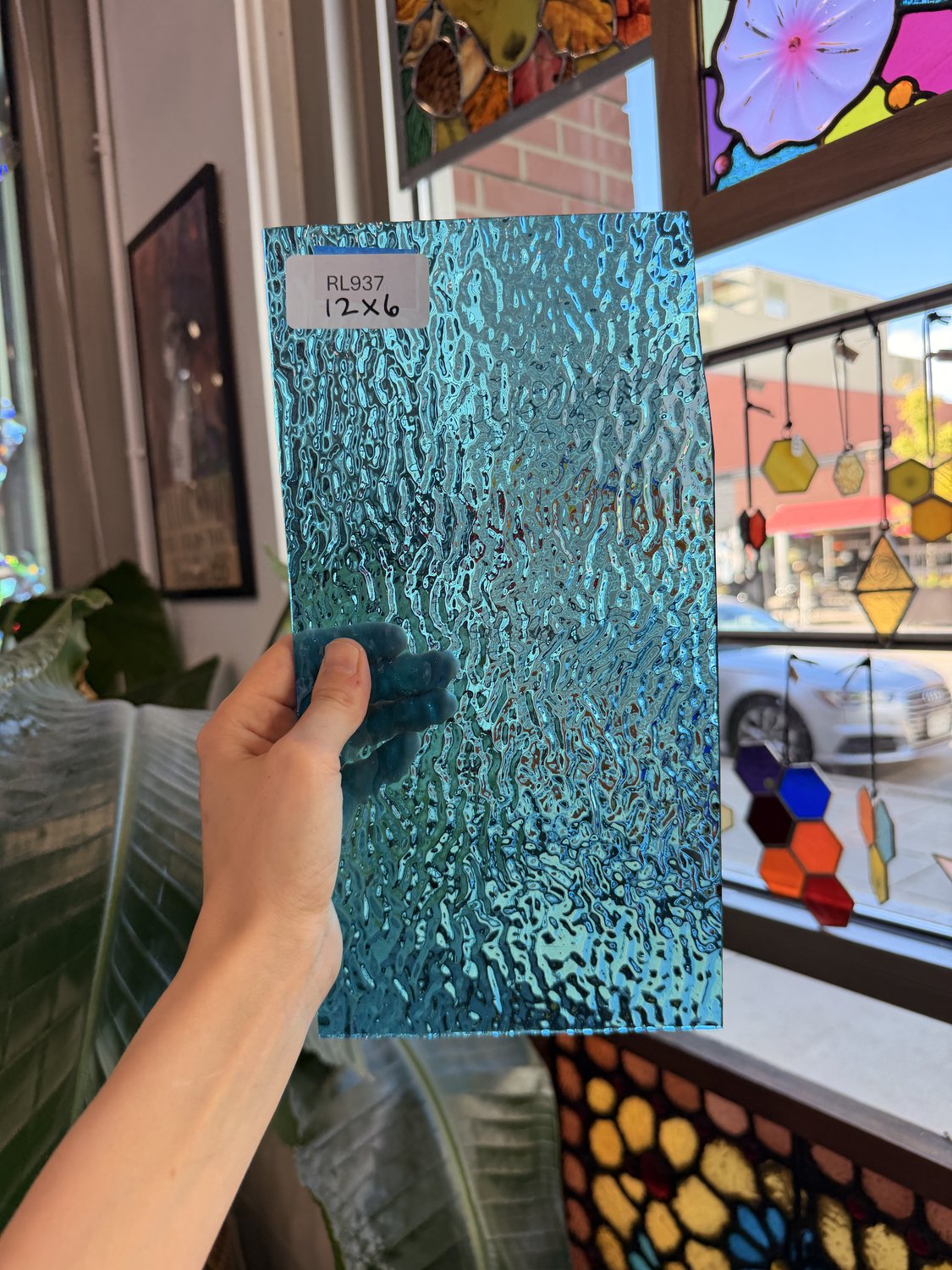 Peacock Blue Transparent Ripple Wissmach Sheet Glass