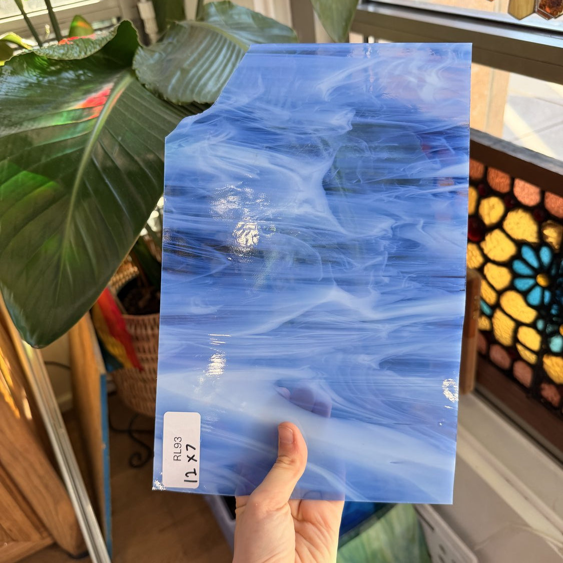 Perwinkle Blue White Wispy Vintage Spectrum Sheet Glass