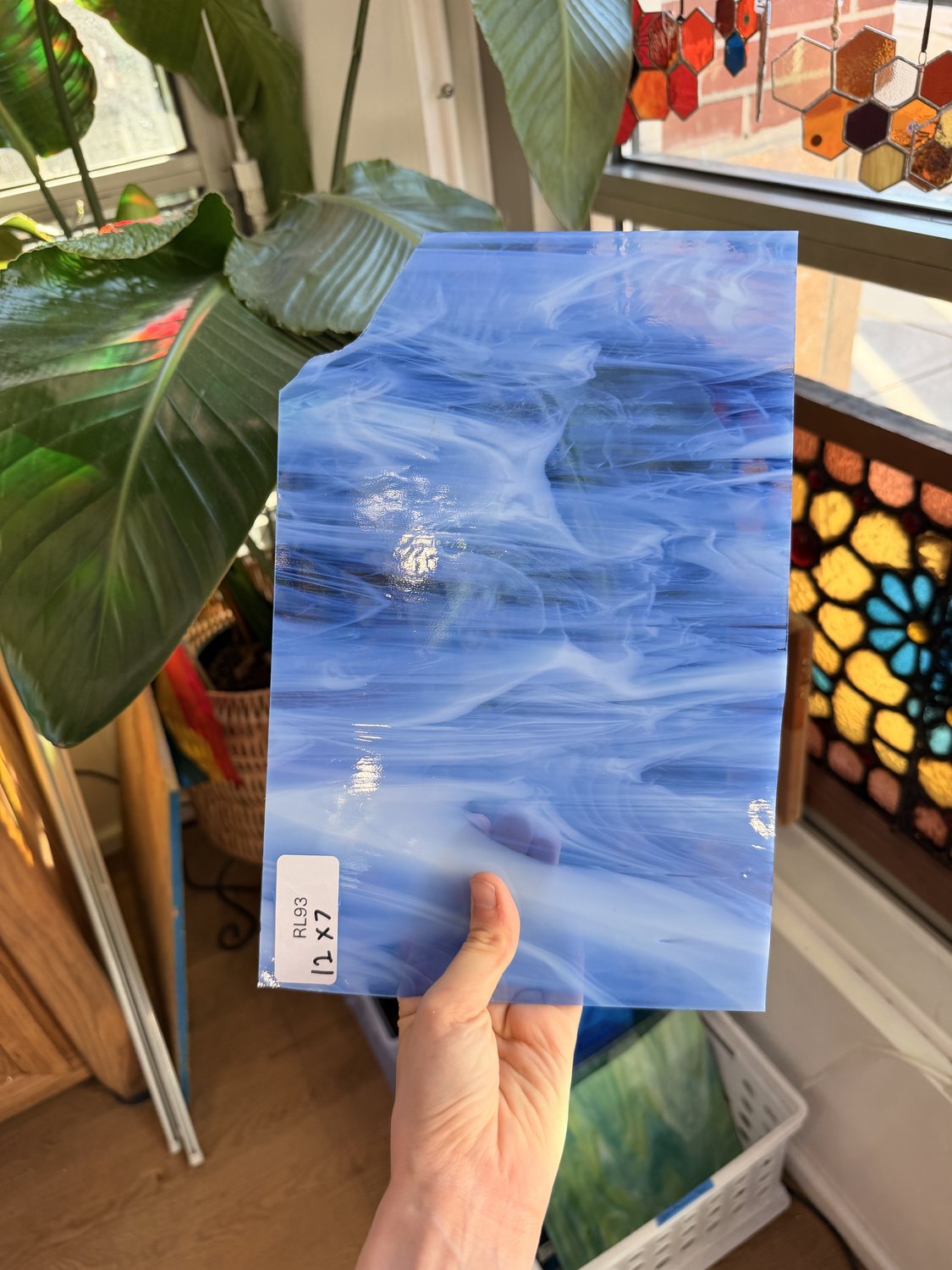 Perwinkle Blue White Wispy Vintage Spectrum Sheet Glass