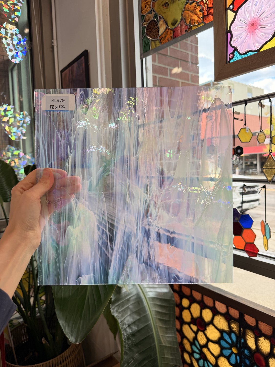 Vintage Rare White Wispy Iridescent Spectrum Sheet Glass