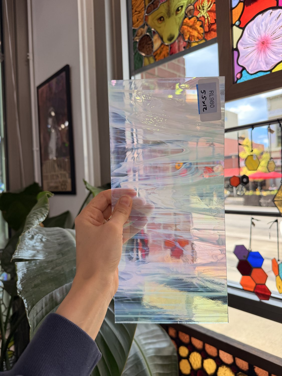 Vintage Rare White Wispy Iridescent Spectrum Sheet Glass