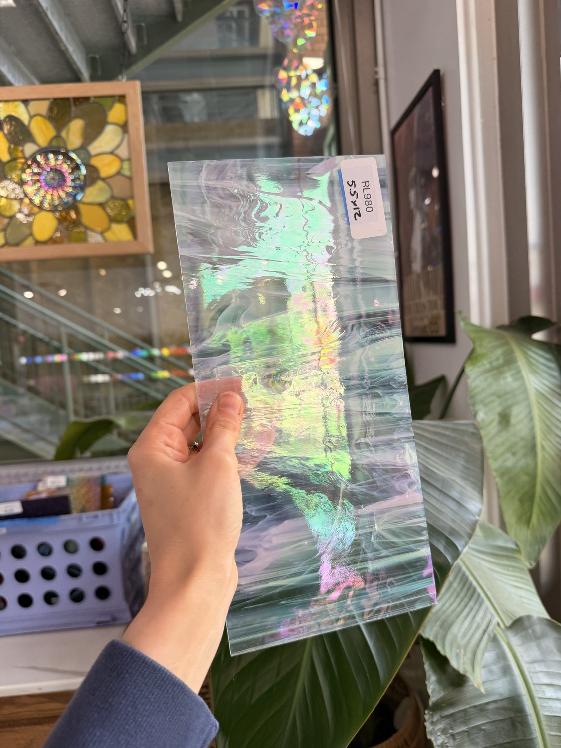 Vintage Rare White Wispy Iridescent Spectrum Sheet Glass
