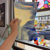 Cream and Blue Mixed Mottled Sheet Glass