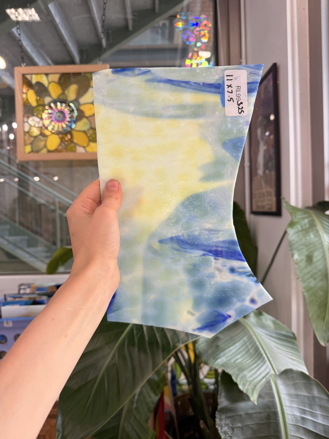 Cream and Blue Mixed Mottled Sheet Glass