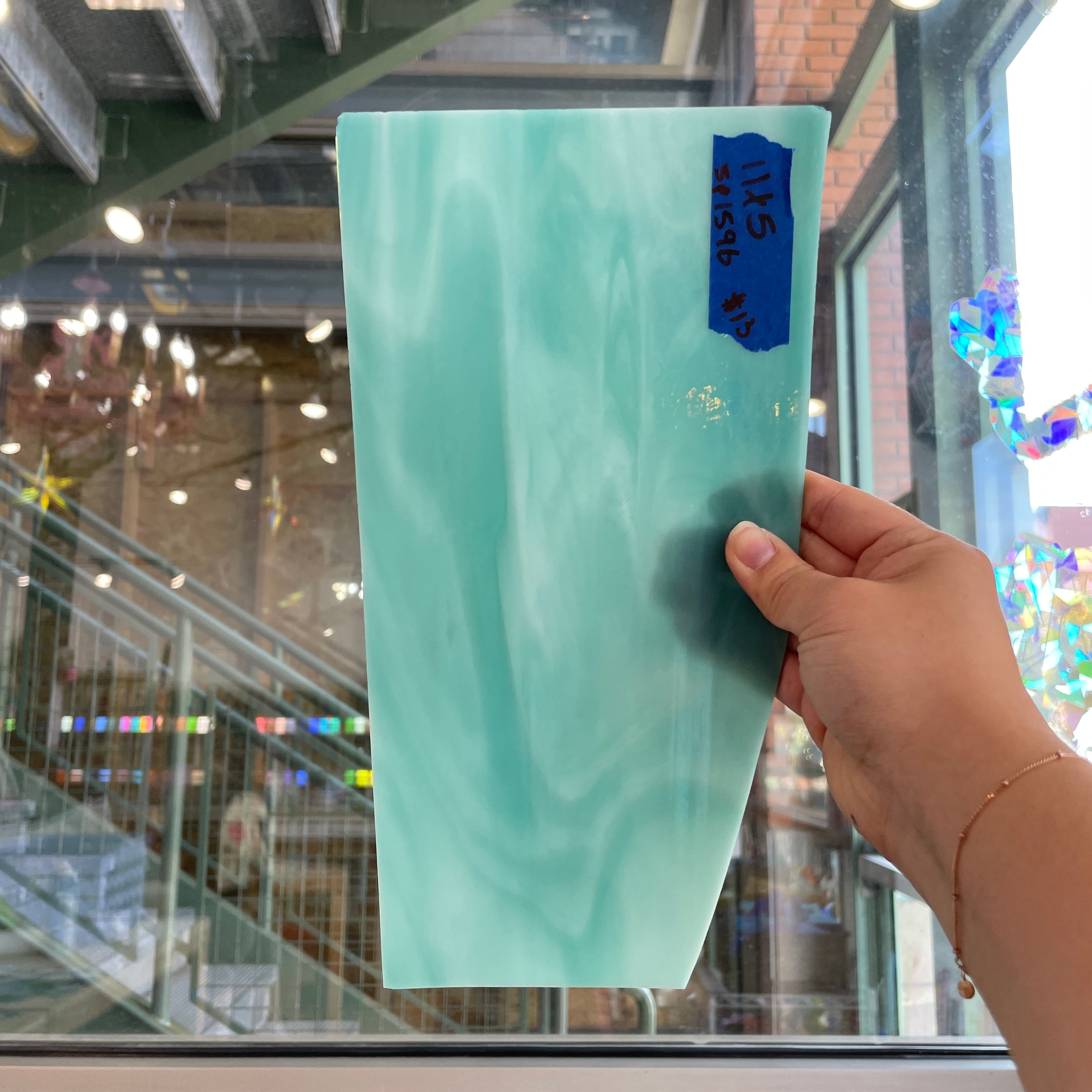 Teal White Wispy Semi-Opaque Spectrum Sheet Glass Bullseye SP1596 (11x5in)