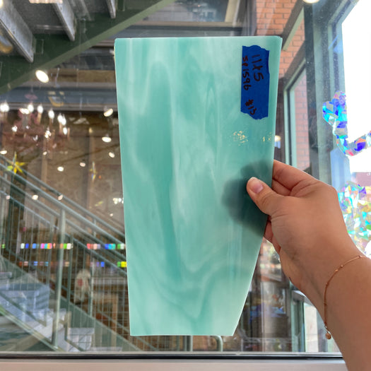 Teal White Wispy Semi-Opaque Spectrum Sheet Glass Bullseye SP1596 (11x5in)