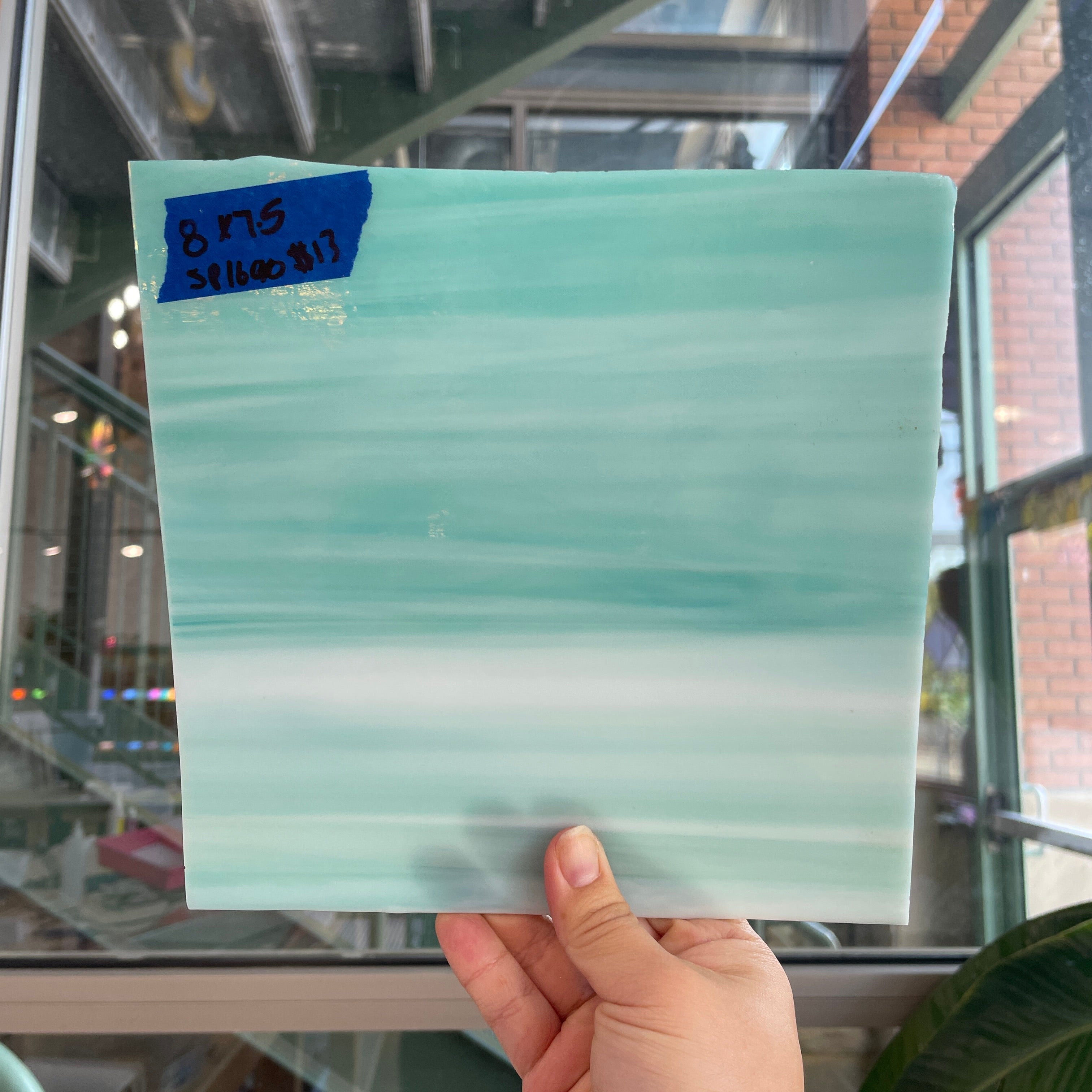 Teal White Wispy Semi-Opaque Spectrum Sheet Glass Bullseye SP1600 (8x7.5in)