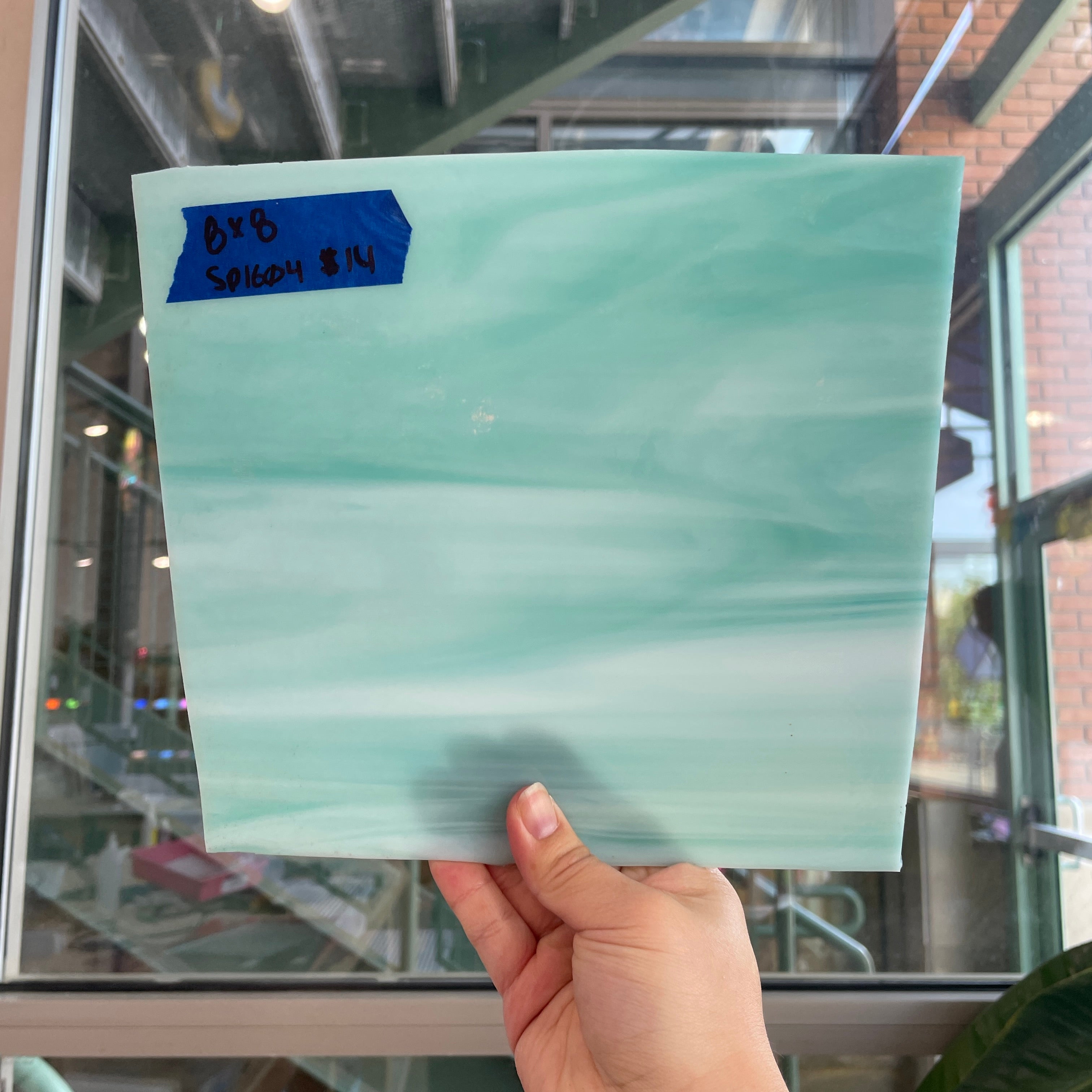 Teal White Wispy Semi-Opaque Spectrum Sheet Glass Bullseye SP1604 (8x8in)