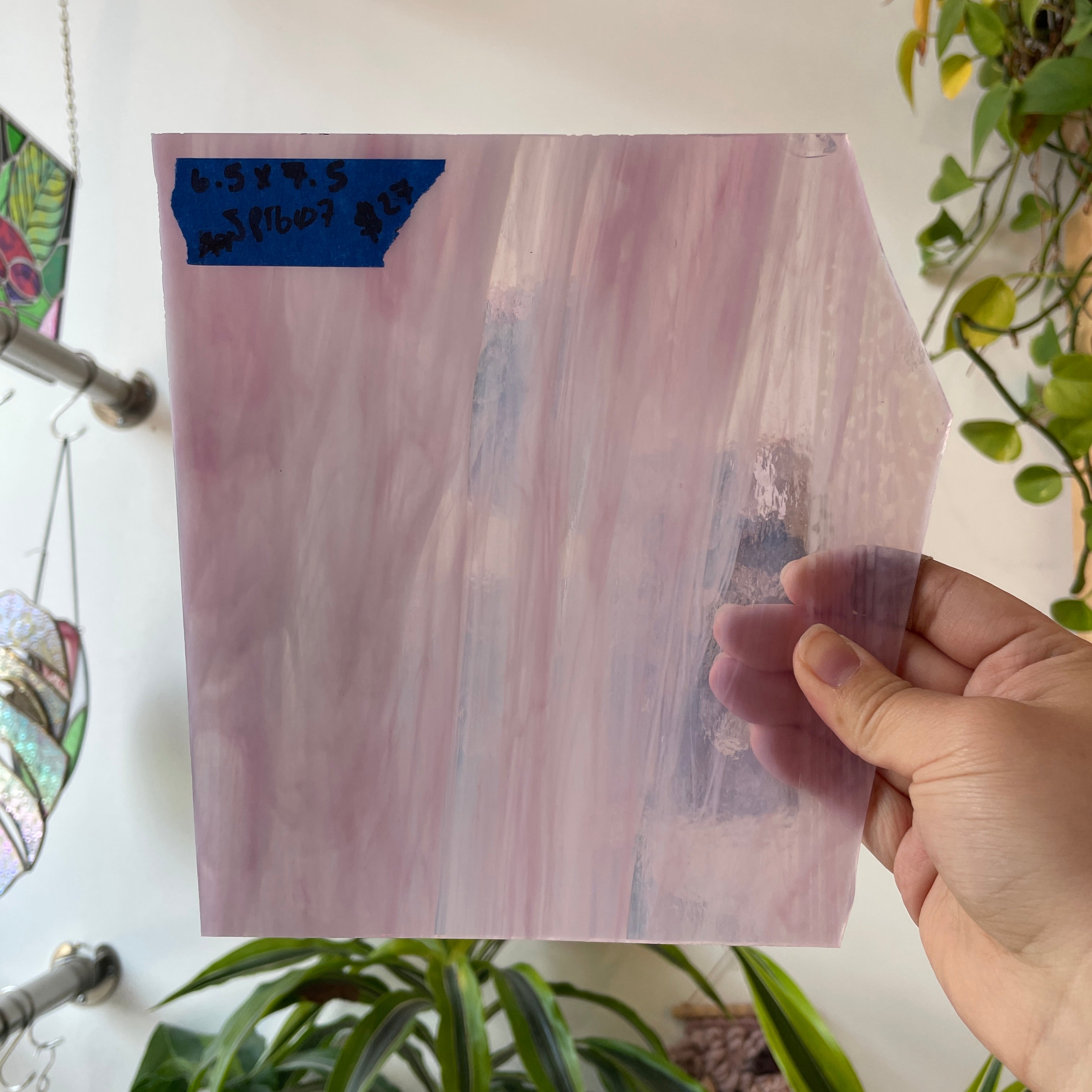 Pink Clear Wispy Transparent Spectrum Sheet Glass Colorado Glassworks SP1607 (6.5x7.5in)