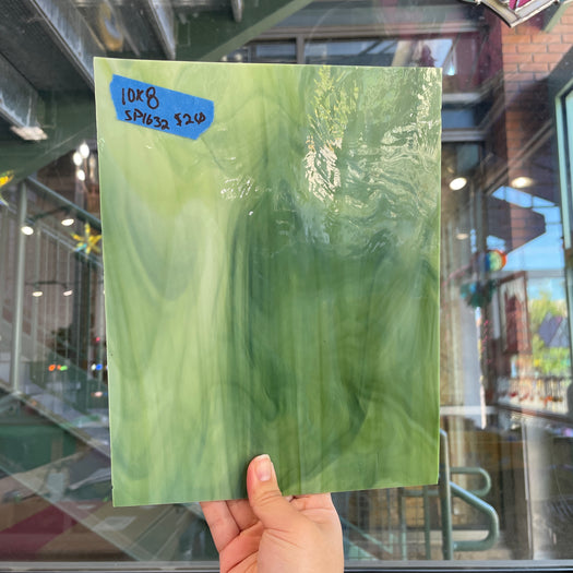 Green Wispy Opaque Spectrum Sheet Glass Colorado Glassworks SP1632 (10x8in)