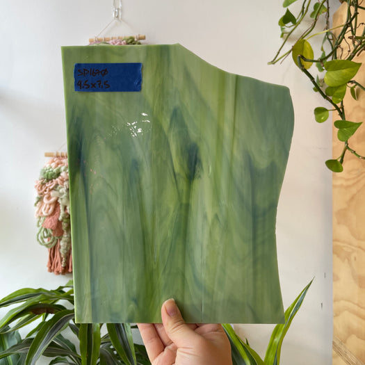 Green Wispy Opaque Spectrum Sheet Glass Colorado Glassworks SP1670 (9.5x7.5in)